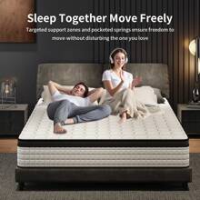 12-Inch Memory Foam Hybrid Mattress, Featuring Individually Wrapped Coils, Medium Firmness, Vibration Isolation, Providing Support And Comfort. Available In Full/Queen/King Sizes, Suitable For Furniture And Home Decor, Mattress.