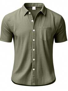 Hawaiian Style Linen Loose Casual Henley Collar Short Sleeve Shirt