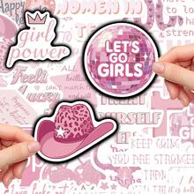 50pcs Pink Graffiti Romantic Quotes Stickers PVC Material Suitable For Luggage Skateboard Storage Cabinet Shelves Electrical Cabinet Helmet Scrapbook Decorative Stickers Matte Finish One-Time Use Perfect For Holiday Gifts!