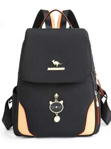 1pc Vintage Classic Large Capacity Double Zipper Women's Backpack In PU Material, With Adorable Pendant, Suitable For Commuting, Shopping, Travel, Available In Burgundy Red, Black Or Navy Blue, Perfect For Back To School, Travel, And Mother's Day Gift