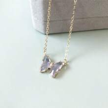1pc Summer Fashionable Holiday Versatile Crystal Butterfly Pendant Stainless Steel Chain Necklace, Waterproof, Fade-Resistant, Premium For Women