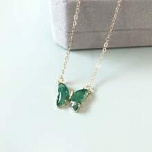 1pc Summer Fashionable Holiday Versatile Crystal Butterfly Pendant Stainless Steel Chain Necklace, Waterproof, Fade-Resistant, Premium For Women