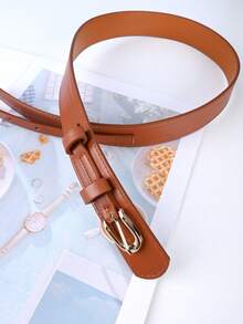 1 chiếc thắt lưng trang trí eo hẹp với cảm giác cao cấp, phù hợp với váy, áo khoác, thắt lưng da bản rộng thời trang, màu đen - Lạc đà - Xem 4