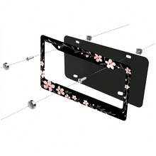 1PC 2-Hole License Plate Frame, Black With Pink Floral Pattern, Aluminum Material, 6x12 Inches, Includes Screws, Fits American Canadian And Mexican Standard Sizes, Vintage Novelty Car Decoration, Friends And Family - 12x6英寸 - 查看 3