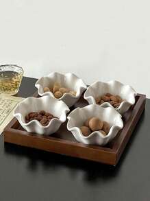 1/2/4-Pcs Set Retro Minimalist White Ceramic Lotus Leaf Shaped Tea/Dessert Plates, Serving Trays, Nuts Bowls