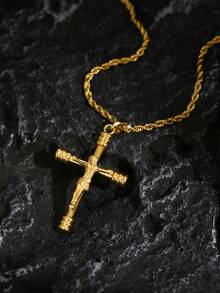 1 件男士 18K 镀金复古欧美风格项链，配有精致的耶稣十字架吊坠，适合日常佩戴和宗教聚会，复古宗教风格 - 金色 - 查看 6