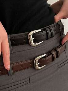 2件套女士简约银色扣皮带套装，休闲时尚学院风，适合搭配裙子，夏季、秋季、万圣节皆宜的束腰带 - 彩色 - 查看 4