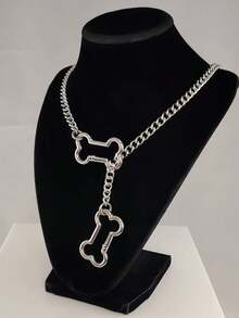 1 chiếc vòng cổ chuỗi xương rỗng bằng kim loại bạc, phụ kiện cá nhân hóa tối giản phù hợp cho nam và nữ, đeo hàng ngày/tiệc tùng/lễ hội - Bạc - Xem 3