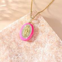 1 pieza Collar con colgante ovalado de estilo bohochic con deidad y acabado goteado, multicolor para elegir, idea de regalo para mujeres, perfecto para ocasiones formales, uso diario y como presente afectuoso