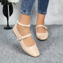 Mary Jane Flat Shoes Round Toe Ballet Flats For Women Dressy Fabric Business Flats Comfortable Classic Strap Flats For Office JUJU-1 - khỏa thân - Xem 6