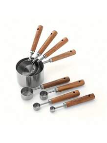 Stainless Steel Measuring Spoon Set, Multi-Functional Kitchen Tool, Stainless Steel Measuring Cup With Acacia Wood Handle, Measuring Spoon Set Is A Baking Tool Suitable For Dry Goods And Liquids, DIY Seasoning Spoon, Perfect Gift For Baking Friends