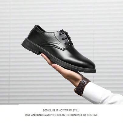Men's Leather Business Dress Shoes, Elevator Soft Sole Breathable Casual Shoes For Groom, Wedding, Black Plus Size