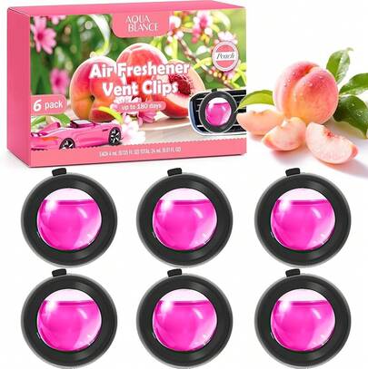 Car Freshener Vent Clips, Peach Scent, 6 Pack, Long Lasting Scent Up To 180 Days