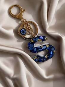 1 PC Bohemian Style Evil Eye Resin A-Z Initials Keychain, Rectangular Initials Decorative Accessories, Lobster Clasp, Mountaineering Buckle, Unisex Fashion Simple Accessories, Wallet, Backpack, Car Pendant Keychain, Suitable For Daily Travel, Holiday Gifts For Friends Or Yourself, Family, Birthday Gifts, Ramadan Gifts School Car Accessories Cute Goth Y2k