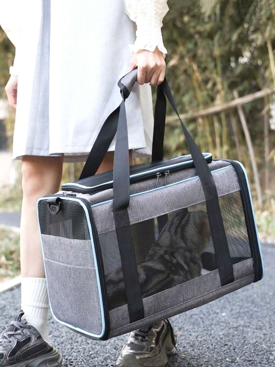 大容量手提包、便携式狗狗透气背包、可折叠猫咪旅行单肩宠物包、车载宠物包、适用于中型猫咪和体重不超过 6 公斤的小型犬的软边猫咪包、宠物包、旅行犬包、宠物手提袋、宠物包背包 - 彩色 - 查看 1