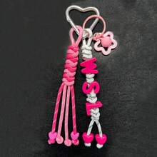 1pc Tassel Custom Bag Charm, Handmade Braided Rope Letter Bead Bag Pendant, Star Bell/Bow, Heart Keychain, Personalized Bag Charm Gift., Aesthetic, Coquette Style - Heart Keychain - View 15