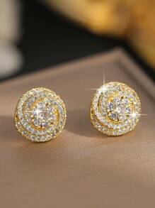 1set/3pcs Fantasy Gold Plated Flower Cubic Zirconia Necklace Earring Set Female Charm Jewelry Gift For Daily Wear And Festivals