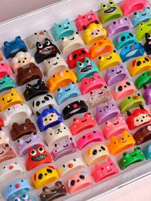 10 Stücke/Set süße bunte Cartoon-Tierringe, Geburtstagsgeschenke, tägliches Zubehör für Freunde - 10 Tierharzringe - Übersicht 4