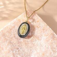 1 pieza Collar con colgante ovalado de estilo bohochic con deidad y acabado goteado, multicolor para elegir, idea de regalo para mujeres, perfecto para ocasiones formales, uso diario y como presente afectuoso