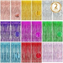 2pc 1*2m Metallic Foil Fringe Curtains Metallic Tinsel Photo Booth Streamers Backdrop For Birthdays, Stranger Theme, Music, Prom, Christmas Party Decorations - Purple - View 3