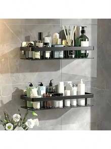 1pcs,Bathroom Storage Shower Caddy,Easy Installation Shower Organizer,No Drilling,Large Capacity,Stainless Steel Toiletries Storage,Stylish Appearance,Bathroom Shower Accessories Bathroom Decoration,Suspension Shelves