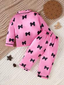 女婴心形图案长睡衣套装 - 玫紅色 - 查看 2