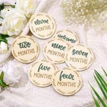 7pcs Wooden Baby Monthly Milestone Cards, Baby Months Signs Double-Sided Baby Growth Signs Monthly Discs Monthly Photo Props Monthly Markers For Baby Practical Supplies To Record Growth