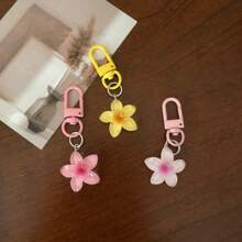 5pcs Colorful Transparent Flower Keychains, Cute Keyring Charms For Bags, Earphone Cases, Accessories