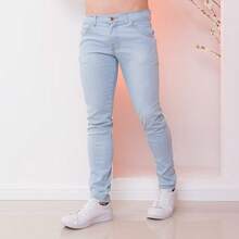 Men's Sport Thin Skinny Twill Pants With Lycra Slim Jeans - 淺色水洗藍 - 查看 2