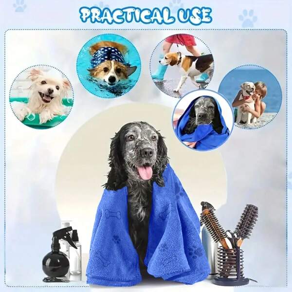 Juego de 4 toallas secado rápido para mascotas - Juego de toallas de baño de secado rápido para perros - Suaves, cómodas y absorbentes, suministros de limpieza para perros con diseño de estampado de patitas divertido, excelentes para el baño y el aseo, toallas de aseo | Diseño alegre | Tela duradera