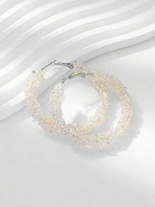1 对大号全水晶环状耳环，时尚女士圆形耳环 - 白色 - 查看 2