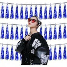 3P Metallic Fringe Tassel Banner Garland Foil Tinsel Streamer Wall Hanging Curtain Backdrop Banner For Parade Floats, Graduation Decorations, Father's Day Party Decoration(Silver)Halloween Christmas New Year - 藍色 - 查看 4
