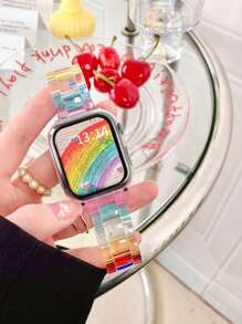 1 件女式彩虹表带亚克力腕带兼容 表带 44 毫米 45 毫米 46 毫米 Ultra 49 毫米 42 毫米 40 毫米 38 毫米 41 毫米，时尚纤薄透明替换表带兼容 Series 10 Ultra 9 8 SE 7 6 5 4 3 2 1
