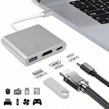 USB Hub 3 In 1 USB C To HDMI-Compatible USB 3.0 Docking Station Type-C To HDMI-Compatible Splitter HUB For  Air Converter - 灰色 - 查看 5