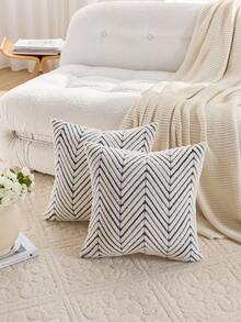 1pc Gray & White Bohemian Geometric Plush Decorative Pillow Cover (Pillow Insert Not Included), Reverse Side In Fleece Fabric, Square Cushion Cover, Holiday Home Pillow Decor, Soft & Comfortable Plush Material, Modern Decor For Sofa, Home & Bedroom,Fall Decor,Autumn Decor,Room Decor - Gray White - View 3