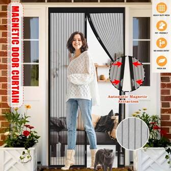 1 Set (Fits Standard Doors), Magnetic Self-Closing, Durable Mesh, Pet Friendly, Mesh Material Magnetic Curtain, Simple & Practical Black Color Curtain, Automatic Closure, Ventilation & Mosquito Proof, Suitable For Daily Home Use, Summer Mosquito Repelling