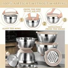 TAIMASI Mixing Bowls With Airtight Lids Set, 26PCS Stainless Steel Khaki Bowls With Grater Attachments, Non-Slip Bottoms & Kitchen Gadgets Set, Size 7, 4, 2.5, 2.0,1.5, 1QT, Great For Mixing & Serving - 卡其色 - 查看 3
