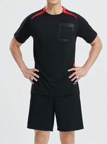 Men's Sports Referee Jersey, For Football, Badminton, Table Tennis Etc. Sports Training, Running, Breathable Sportwear With Pockets Short Sleeve T-Shirt