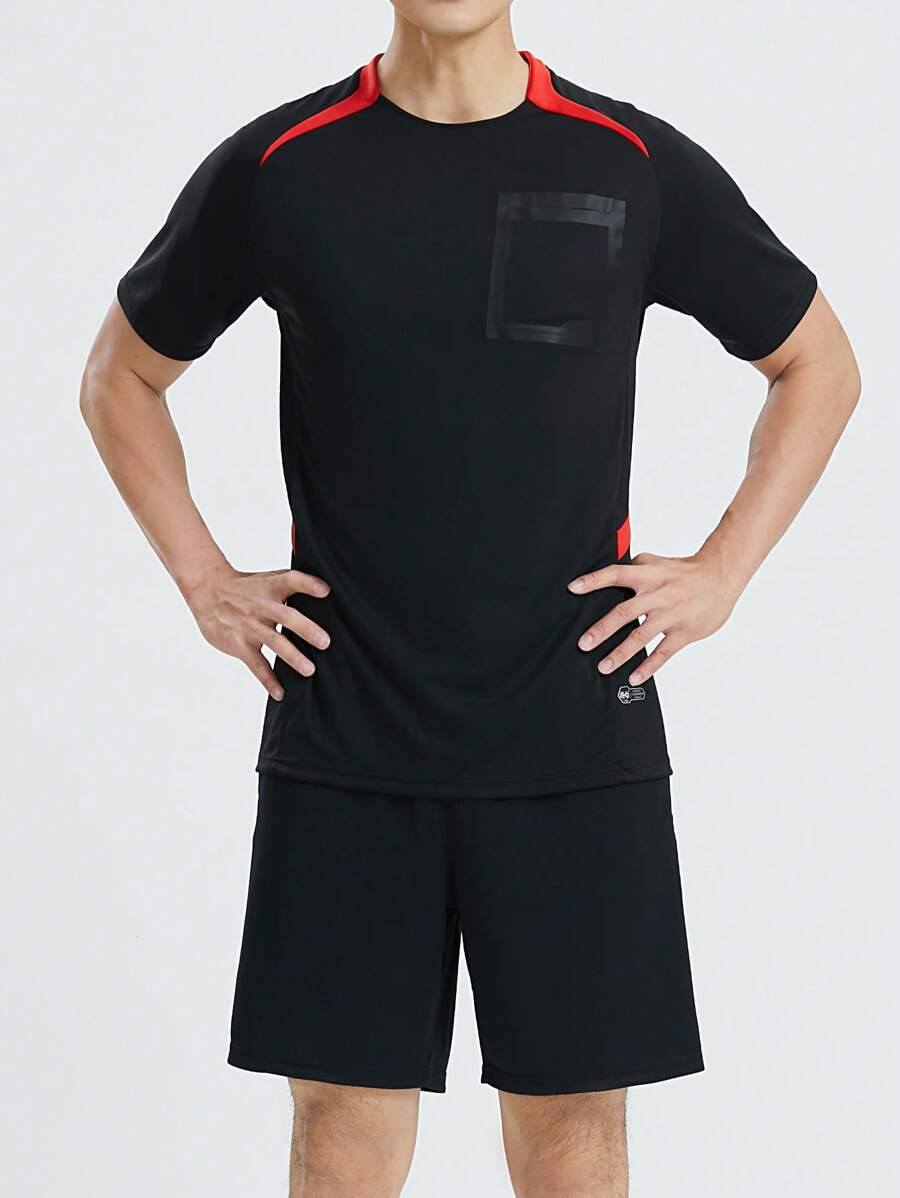 Men's Sports Referee Jersey, For Football, Badminton, Table Tennis Etc. Sports Training, Running, Breathable Sportwear With Pockets Short Sleeve T-Shirt