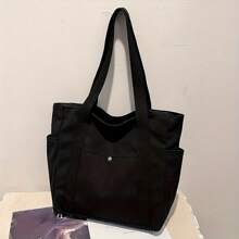 Sac fourre-tout en canevas à deux couleurs au choix, sac d'épaule de style universitaire avec fermeture éclair, sac de travail durable et spacieux pour étudiants et professionnels, sac à dos (Beige/Noir)