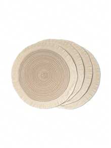 1pc/4pcs/6pcs 15 Inch Round Woven Fringe Placemats, Washable Non-Slip Heat-Resistant Table Mats, Suitable For Home, Dining Table Decor, Spring, Outdoor, Holidays, Parties, Gifts