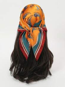 1 pieza Pañuelo cuadrado con estampado de cachemira para mujer, accesorio de moda adecuado para uso diario como diadema, corbata, pañuelo para el cuello con aspecto de seda