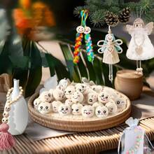 120pcs Wooden Beads With Holes, Big Eyes, Happy Expression, Suitable For Handcrafts, DIY Jewelry And Crafts, Home Decor, Professional Art Supplies, Mother's Day, Father's Day, Teacher's Day Decoration Gifts