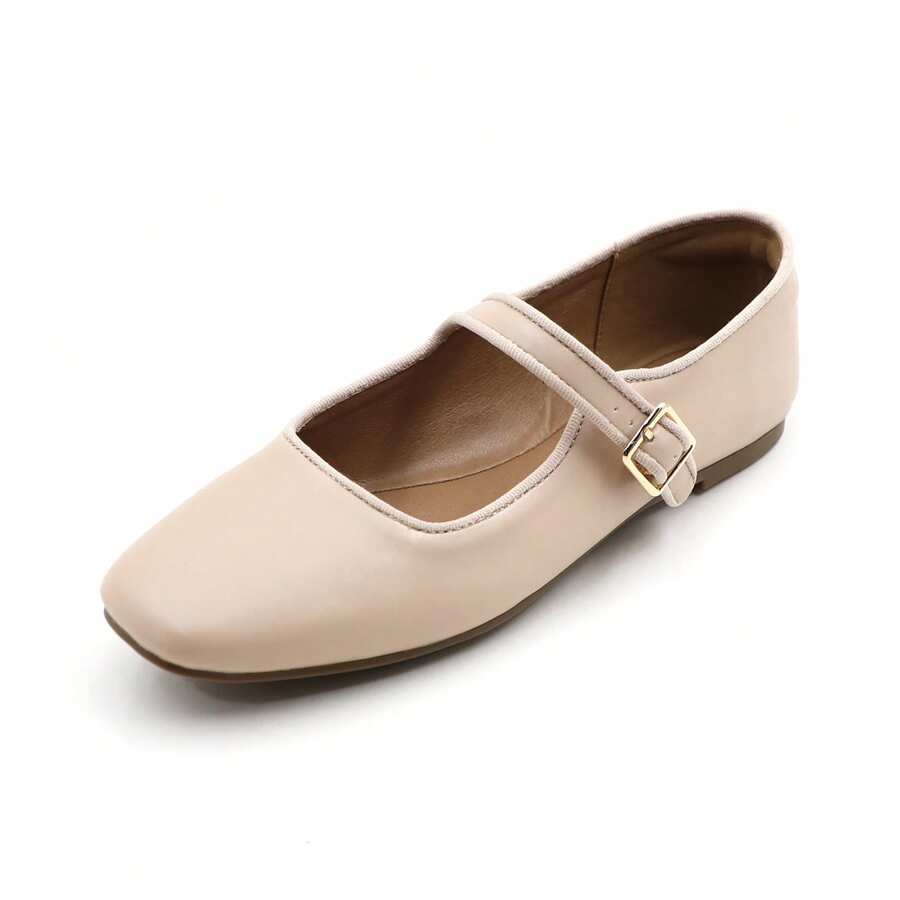 Mary Jane Flat Shoes Round Toe Ballet Flats For Women Dressy Fabric Business Flats Comfortable Classic Strap Flats For Office JUJU-1 - khỏa thân - Xem 1