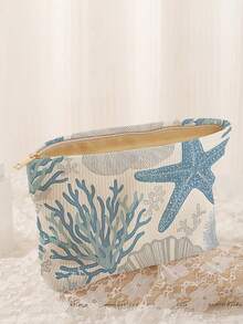 1 件便携式贝壳和海星印花双面拉链化妆包，多功能旅行洗漱用品收纳袋，秋季装饰，秋季装饰，房间装饰 - 彩色 - 查看 3