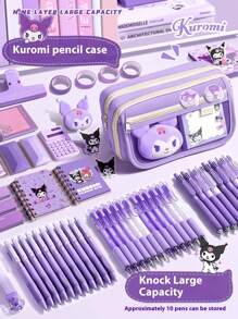 Sanrio 1 Stück Sanrio Kuromi Federmäppchen, großes Fassungsvermögen 9-lagige Cartoon Design Reißverschluss Stiftemappe, geeignet für Schule und Bürobedarf, süßes Charakterdesign für Mädchen und Jungen, Schul-Stiftemappe, Geschenke für Familie und Freunde, Schulmaterial, Schulanfang