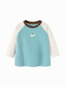 mini bala Baby Boy Contrast Raglan Sleeve Cartoon Print Top - Gray Blue - View 2
