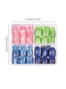 96 piezas de uñas postizas para los dedos de los pies con efecto de ojo de gato en color verde, azul y rosa. Uñas falsas cuadradas para los dedos de los pies y suministros de uñas.