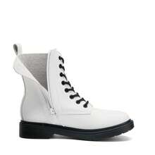 Women Lace-Up Combat Boots Ankle Booties Round Toe With A Lace-Up Front And Side Zipper Retro Motorcycle Boots - trắng - Xem 5