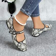 Mary Jane Flat Shoes Round Toe Ballet Flats For Women Dressy Fabric Business Flats Comfortable Classic Strap Flats For Office JUJU-1 - SNAKE - 查看 5